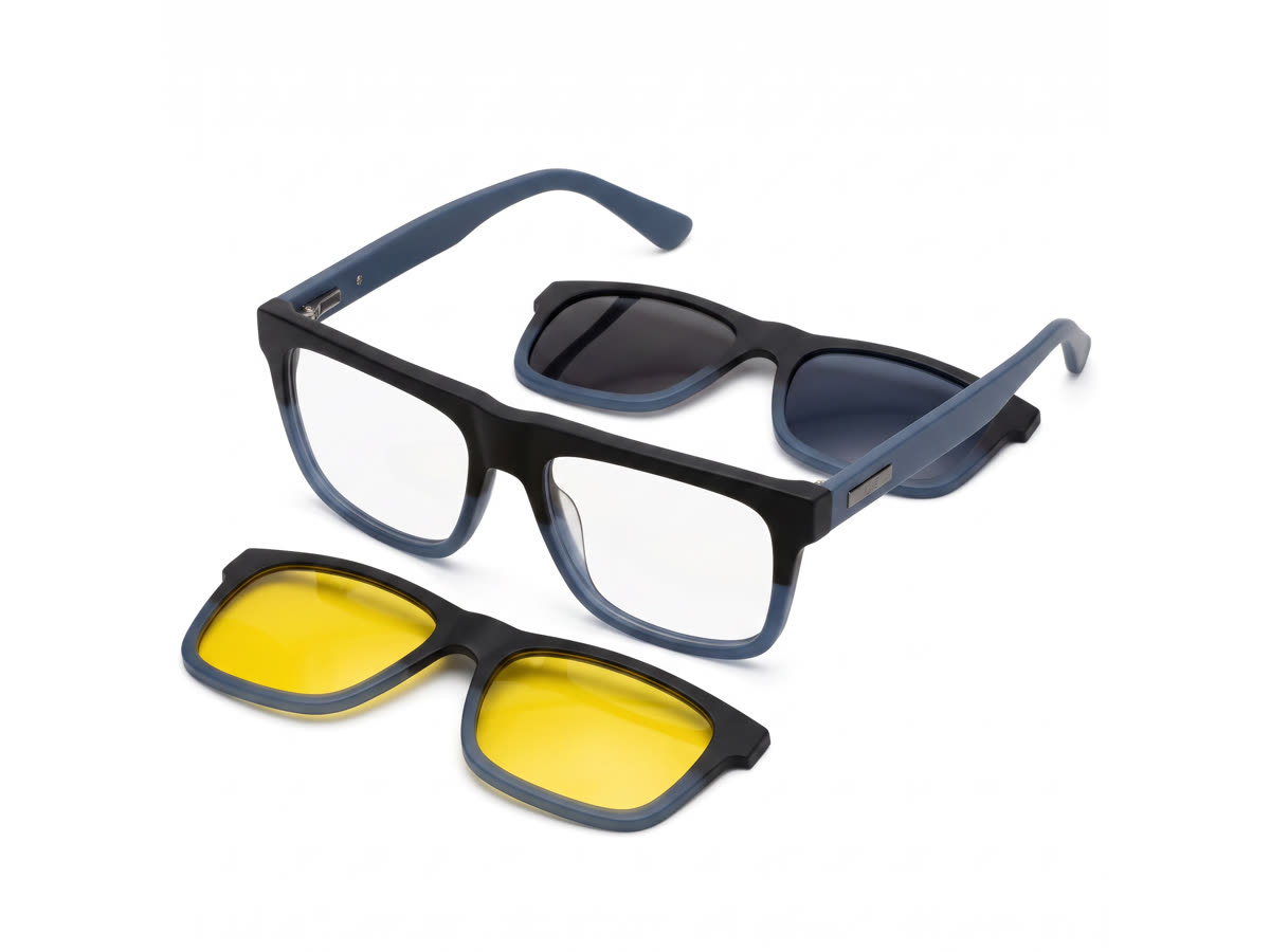 Coco Man 4-in-1 Magnetic Clip-On Set — Matte Blue + Matte Black — Specialized Frames in Matte Blue + Matte Black