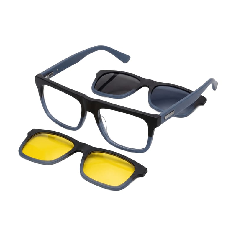 Coco Man 4-in-1 Magnetic Clip-On Set — Matte Blue + Matte Black — Specialized Frames in Matte Blue + Matte Black