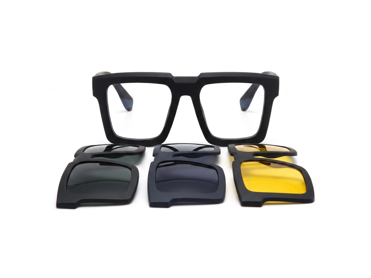 Coco Man 4-in-1 Magnetic Clip-On Set — Matte Black — Specialized Frames in Matte Black, Acetate