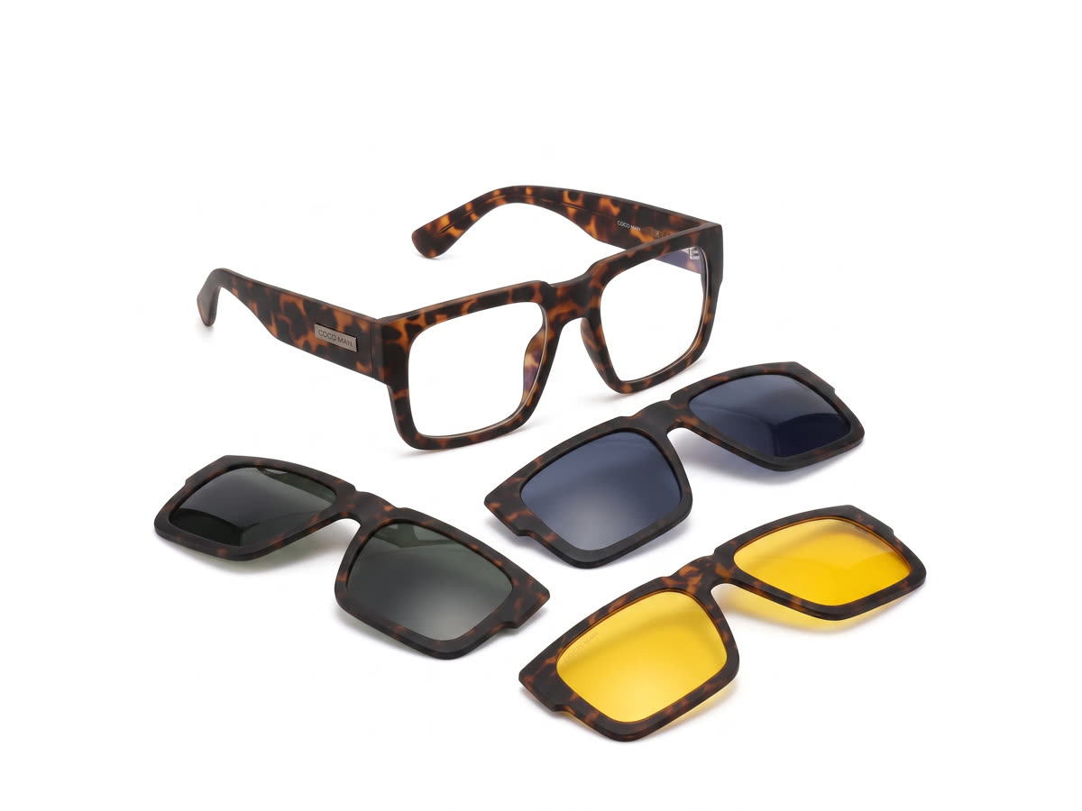 Coco Man 4-in-1 Magnetic Clip-On Set — Matte Leopard Brown — Specialized Frames in Matte Leopard Brown