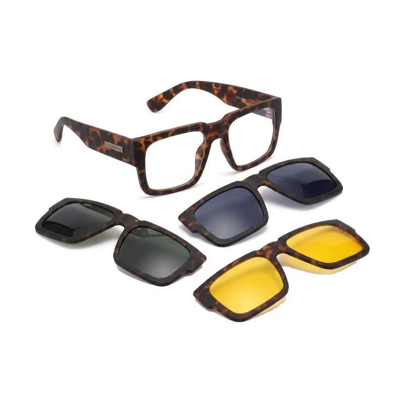 Coco Man 4-in-1 Magnetic Clip-On Set — Matte Leopard Brown — Specialized Frames in Matte Leopard Brown