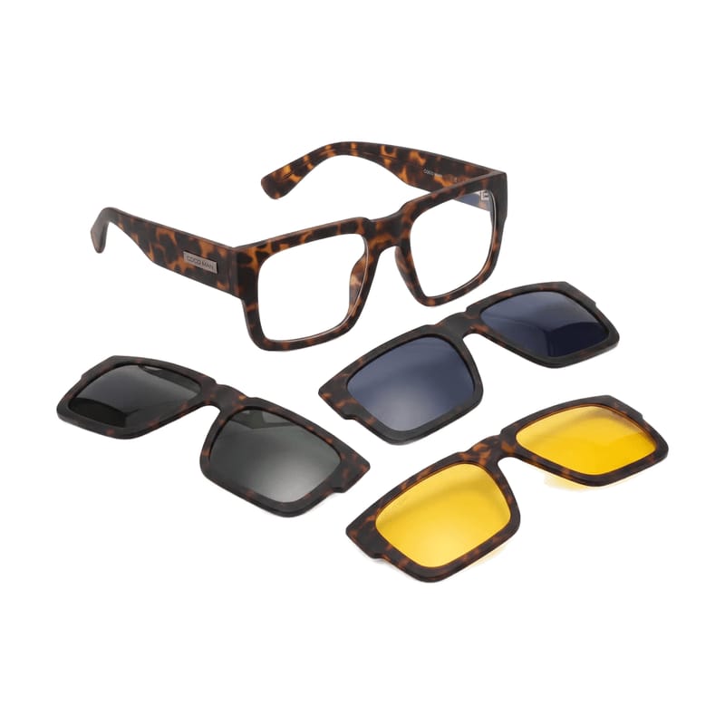 Coco Man 4-in-1 Magnetic Clip-On Set — Matte Leopard Brown — Specialized Frames in Matte Leopard Brown
