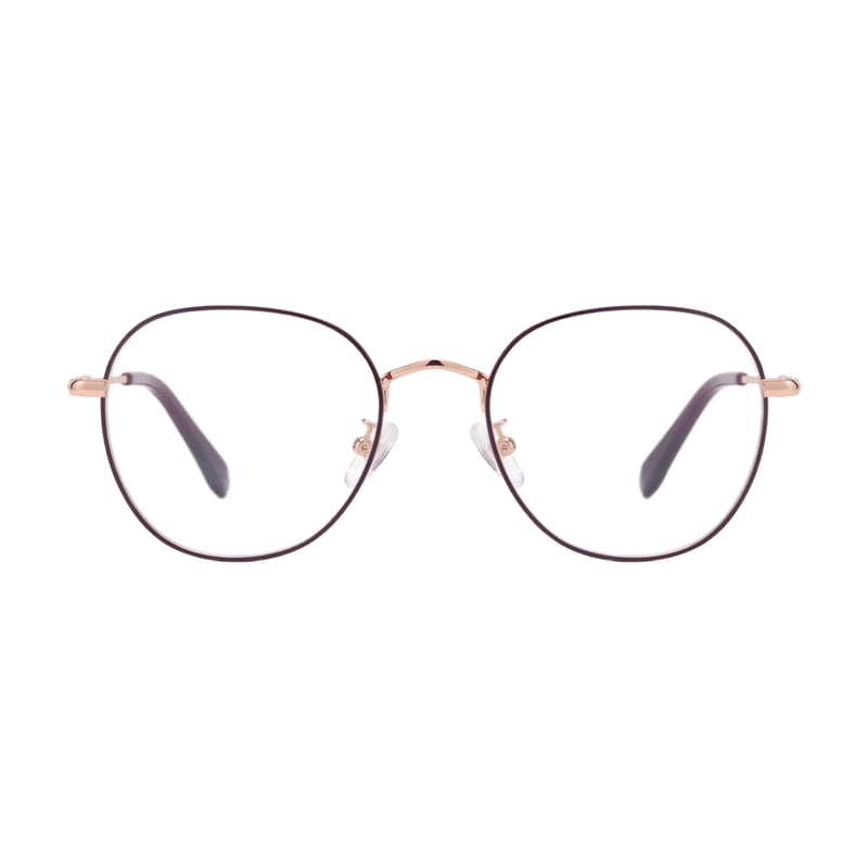 Women's Slim Round Metal Frame — Dark Purple + Rose Gold — Eyeglasses in Dark Purple + Rose Gold
