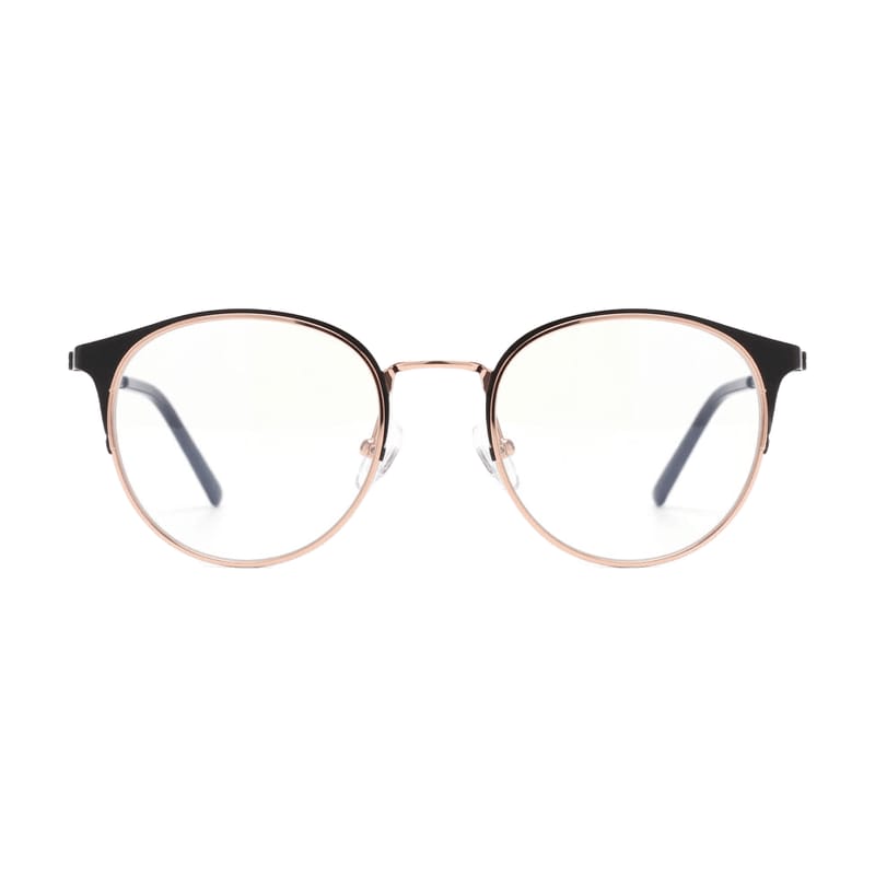 Women's Slim Round Metal Frame — Rose Gold + Black (S1921) — Eyeglasses in Rose Gold + Black