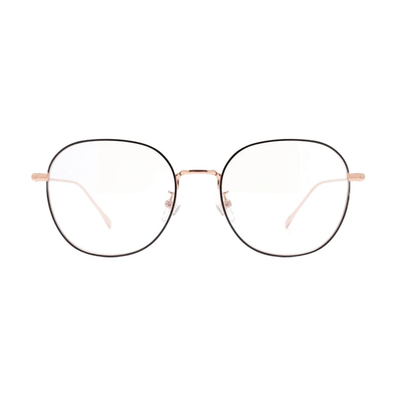 Women's Slim Round Metal Frame — Rose Gold + Black (S1976) — Eyeglasses in Rose Gold + Black