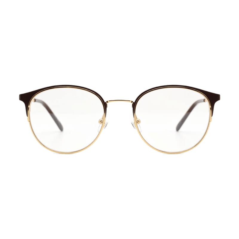 Women's Slim Round Metal Frame — Gold + Dark Brown — Eyeglasses in Gold + Dark Brown