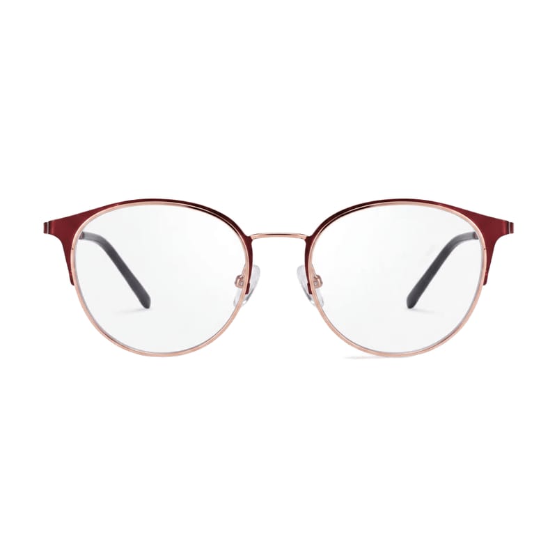 Women's Slim Round Metal Frame — Garnet Red + Rose Gold — Eyeglasses in Garnet Red + Rose Gold