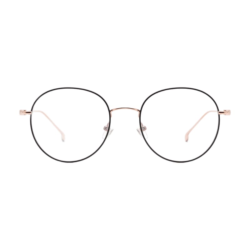 Women's Slim Round Metal Frame — Rose Gold + Black (S6F9808) — Eyeglasses in Rose Gold + Black