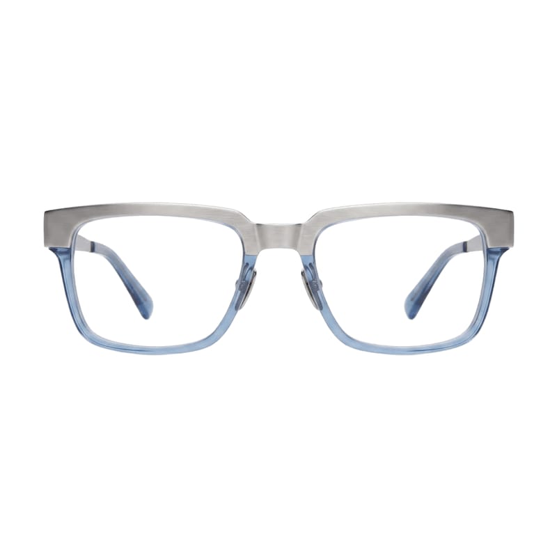 Men's Bold flat-top square acetate — Light Blue + Silver — Eyeglasses in Light Blue + Silver
