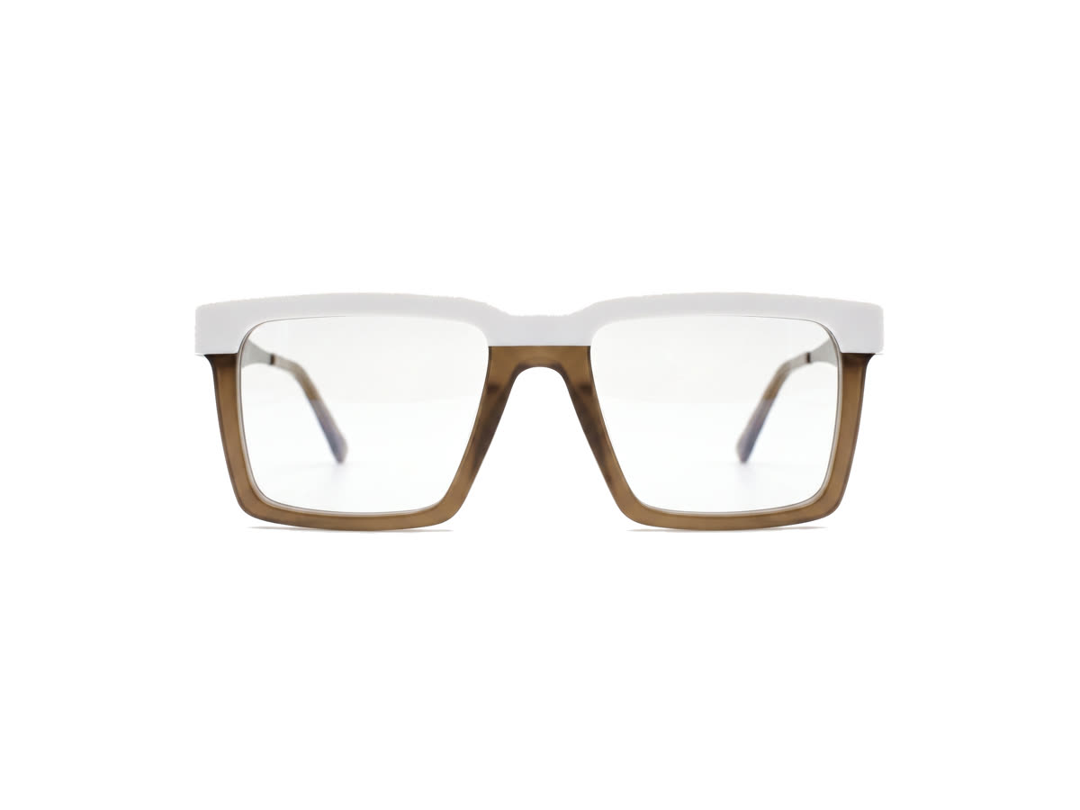 Men's Bold flat-top square acetate — Matte White + Bronze — Eyeglasses in Matte White + Bronze