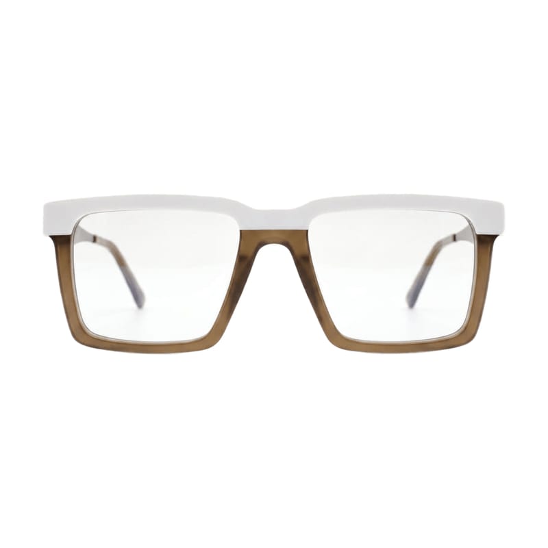 Men's Bold flat-top square acetate — Matte White + Bronze — Eyeglasses in Matte White + Bronze