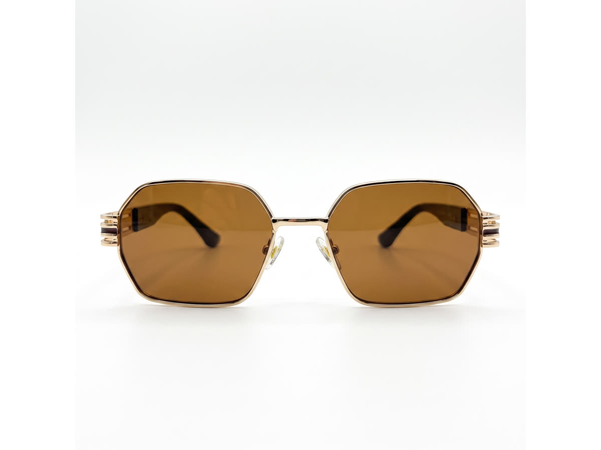 Men's Octagonal Metal Sunglasses — Golden · Brown Tint — Sunglasses in Golden, Metal