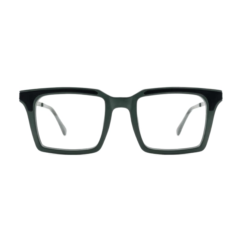 Men's Bold flat-top square acetate — Matte Green + Black (202414) — Eyeglasses in Matte Green + Black