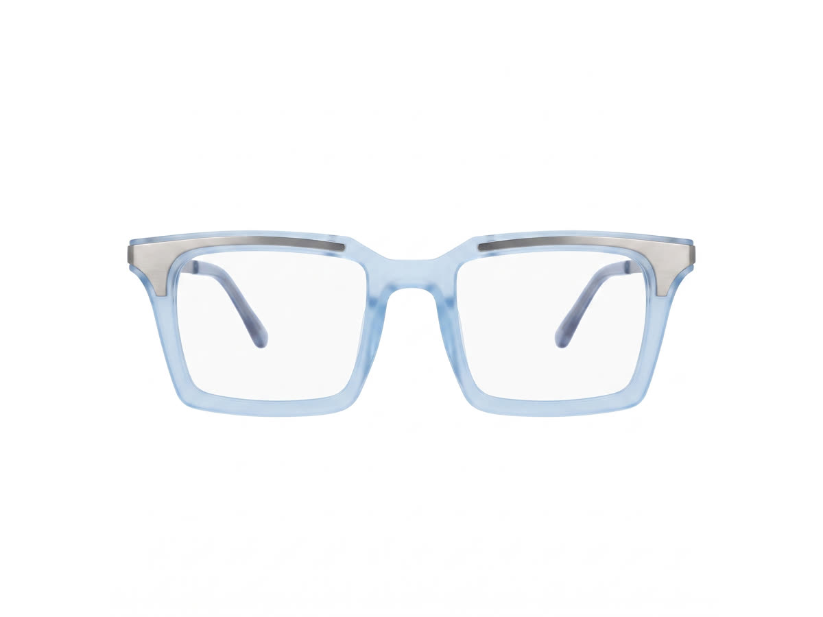 Men's Bold flat-top square acetate — Matte Light Blue + Silver — Eyeglasses in Matte Light Blue + Silver