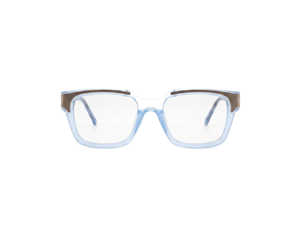 Men's Bold flat-top square acetate — Light Blue + Bronze — Eyeglasses in Light Blue + Bronze