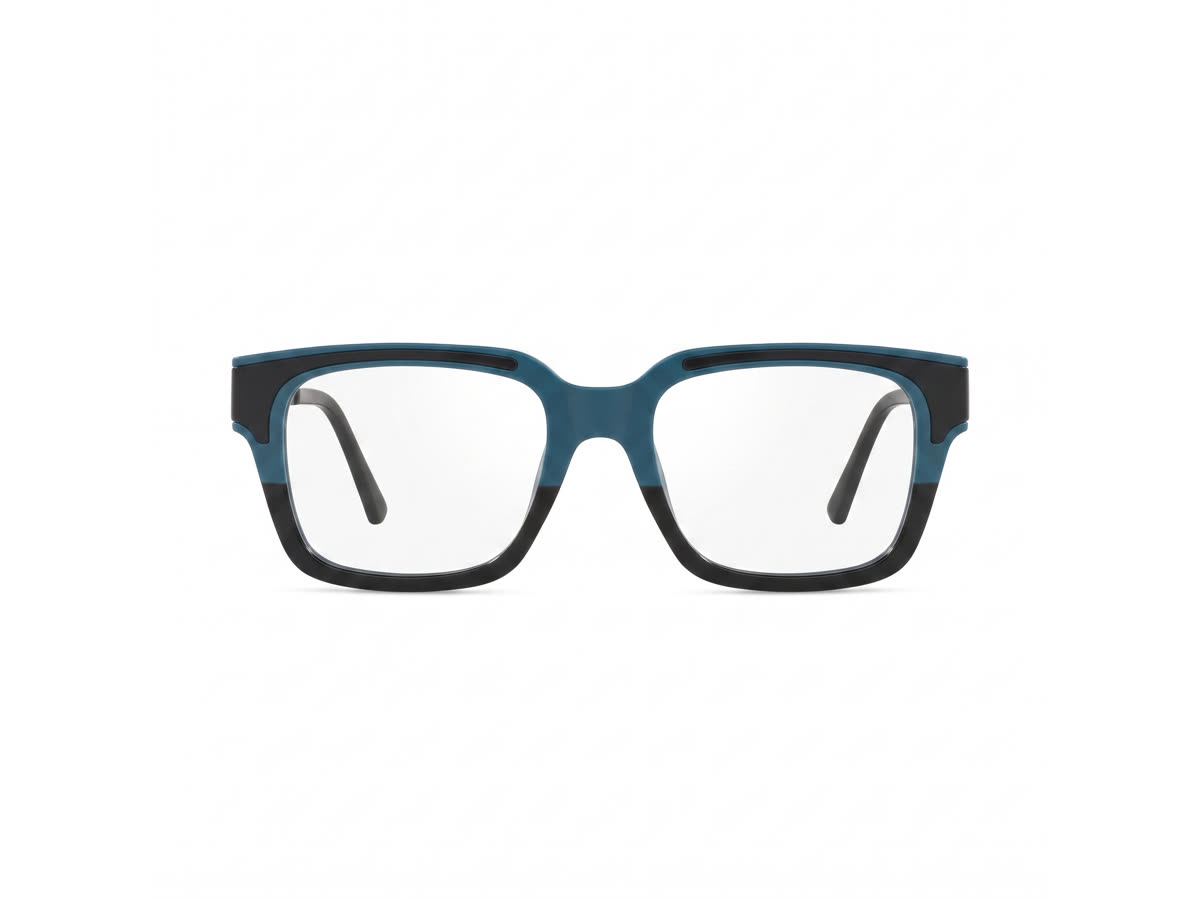 Men's Bold flat-top square acetate — Teal Blue + Black — Eyeglasses in Teal Blue + Black