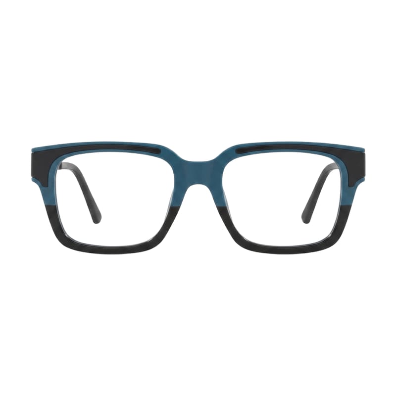 Men's Bold flat-top square acetate — Teal Blue + Black — Eyeglasses in Teal Blue + Black