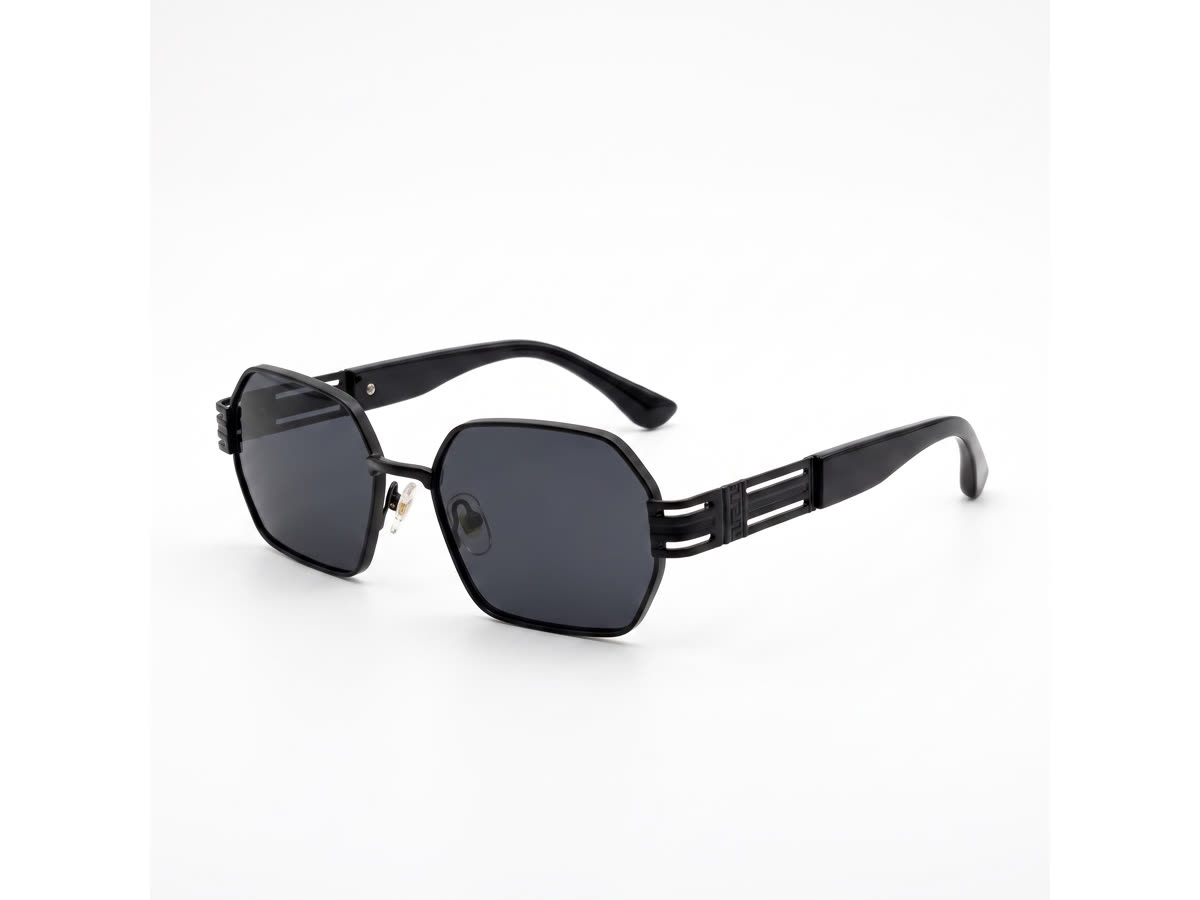 Men's Octagonal Metal Sunglasses — Matte Black · Black Tint — Sunglasses in Matte Black