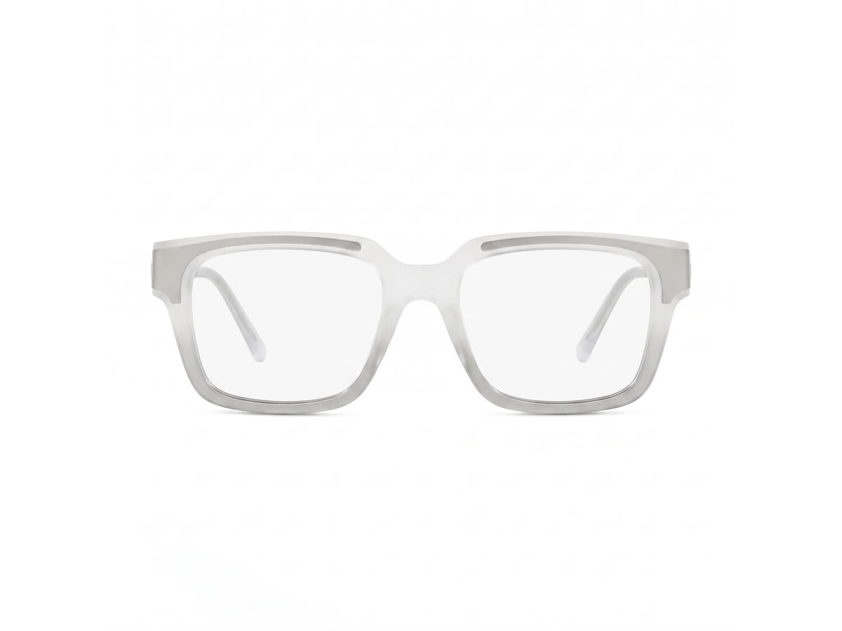 Men's Bold flat-top square acetate — Matte White + Silver — Eyeglasses in Matte White + Silver