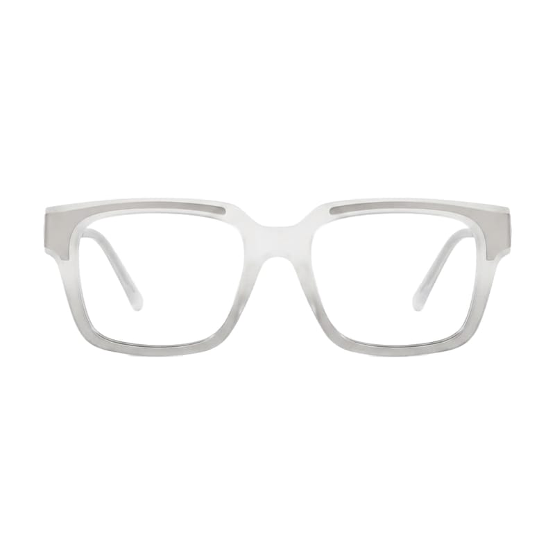Men's Bold flat-top square acetate — Matte White + Silver — Eyeglasses in Matte White + Silver