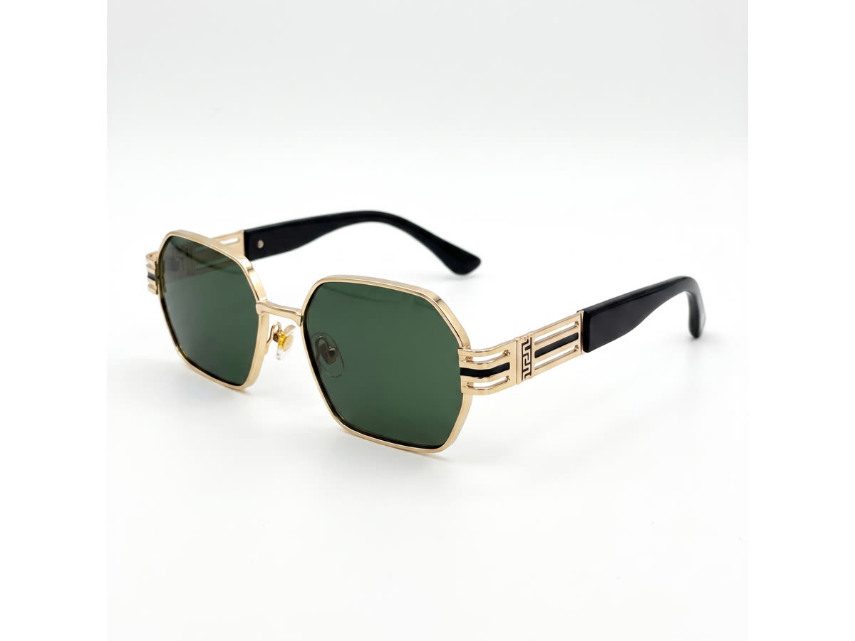 Men's Octagonal Metal Sunglasses — Golden · Green Tint — Sunglasses in Golden
