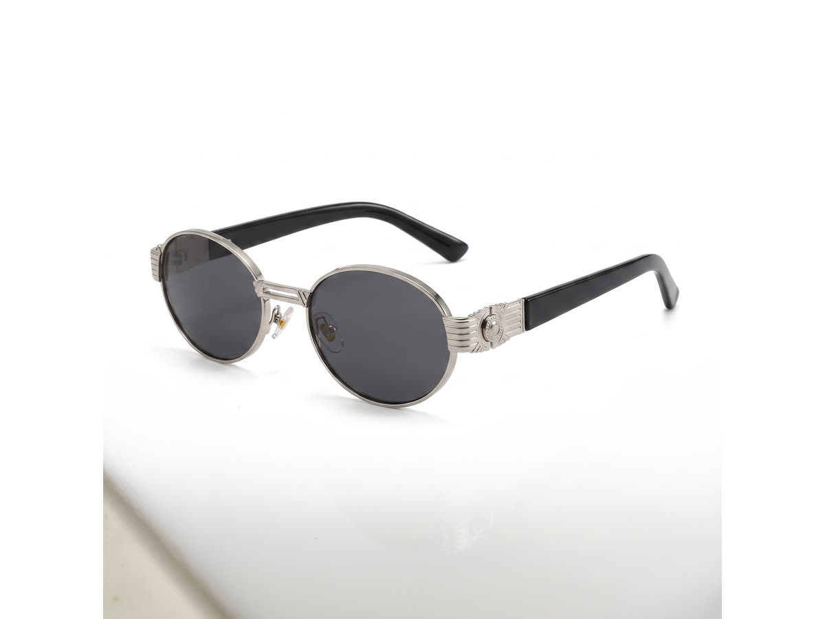 Unisex Oval Metal Sunglasses — Silver · Black Tint — Sunglasses in Silver