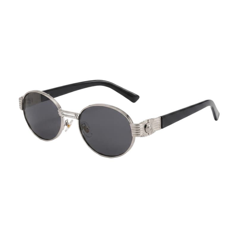 Unisex Oval Metal Sunglasses — Silver · Black Tint — Sunglasses in Silver