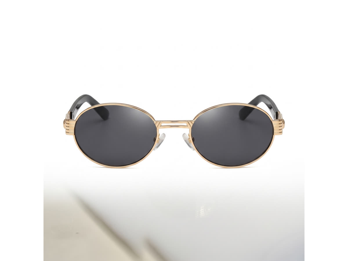 Unisex Oval Metal Sunglasses — Golden · Black Tint — Sunglasses in Golden, Metal