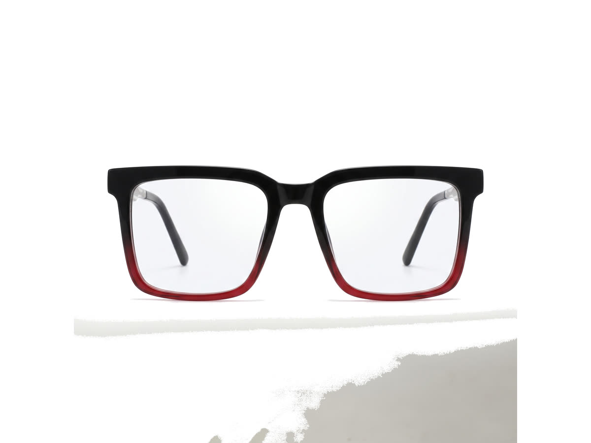 Women's Flat-Top Rectangle Acetate Frame — Piano Black + Red — Eyeglasses in Piano Black + Red