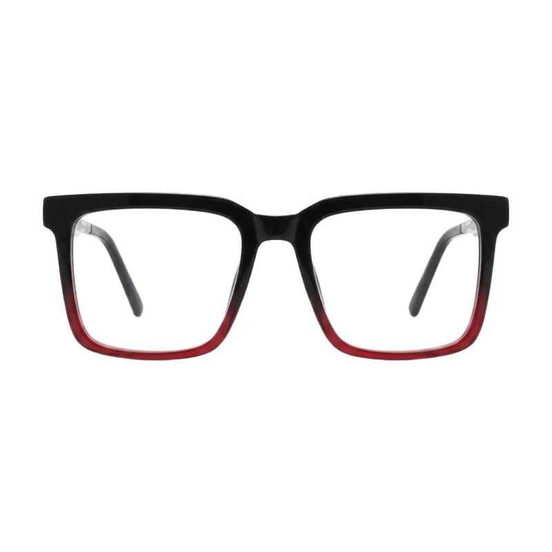 Women's Flat-Top Rectangle Acetate Frame — Piano Black + Red — Eyeglasses in Piano Black + Red