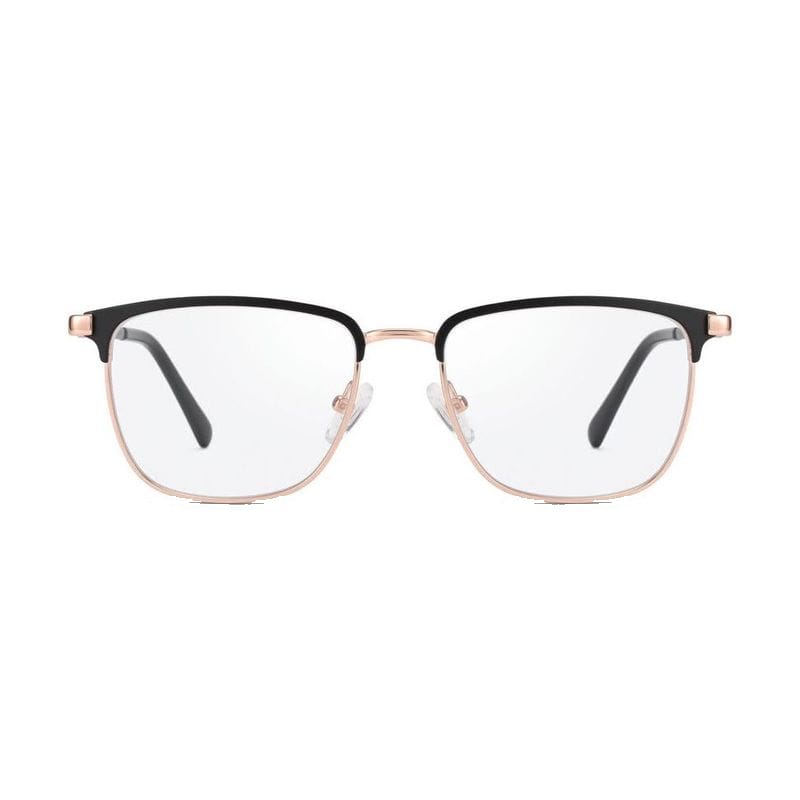 Women's Browline Half-Rim Metal Frame — Black + Rose Gold — Eyeglasses in Black + Rose Gold