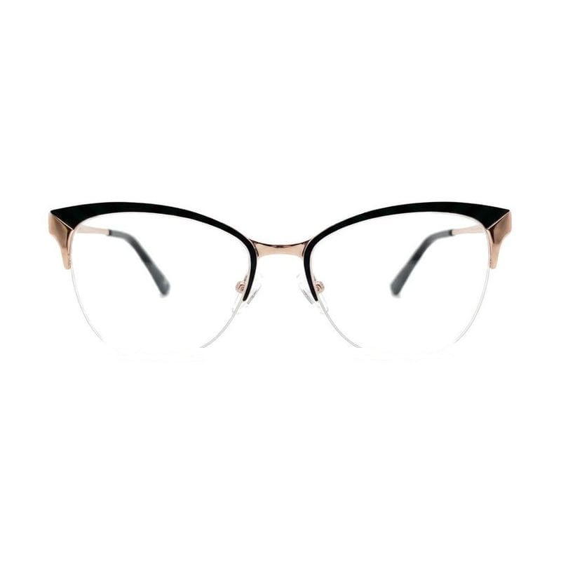 Women's Browline Cat-Eye Half-Rim Frame — Rose + Matte Black — Eyeglasses in Rose + Matte Black