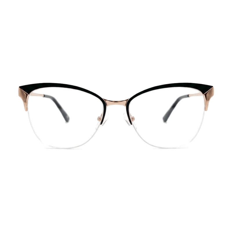 Women's Browline Cat-Eye Half-Rim Frame — Rose + Matte Black — Eyeglasses in Rose + Matte Black