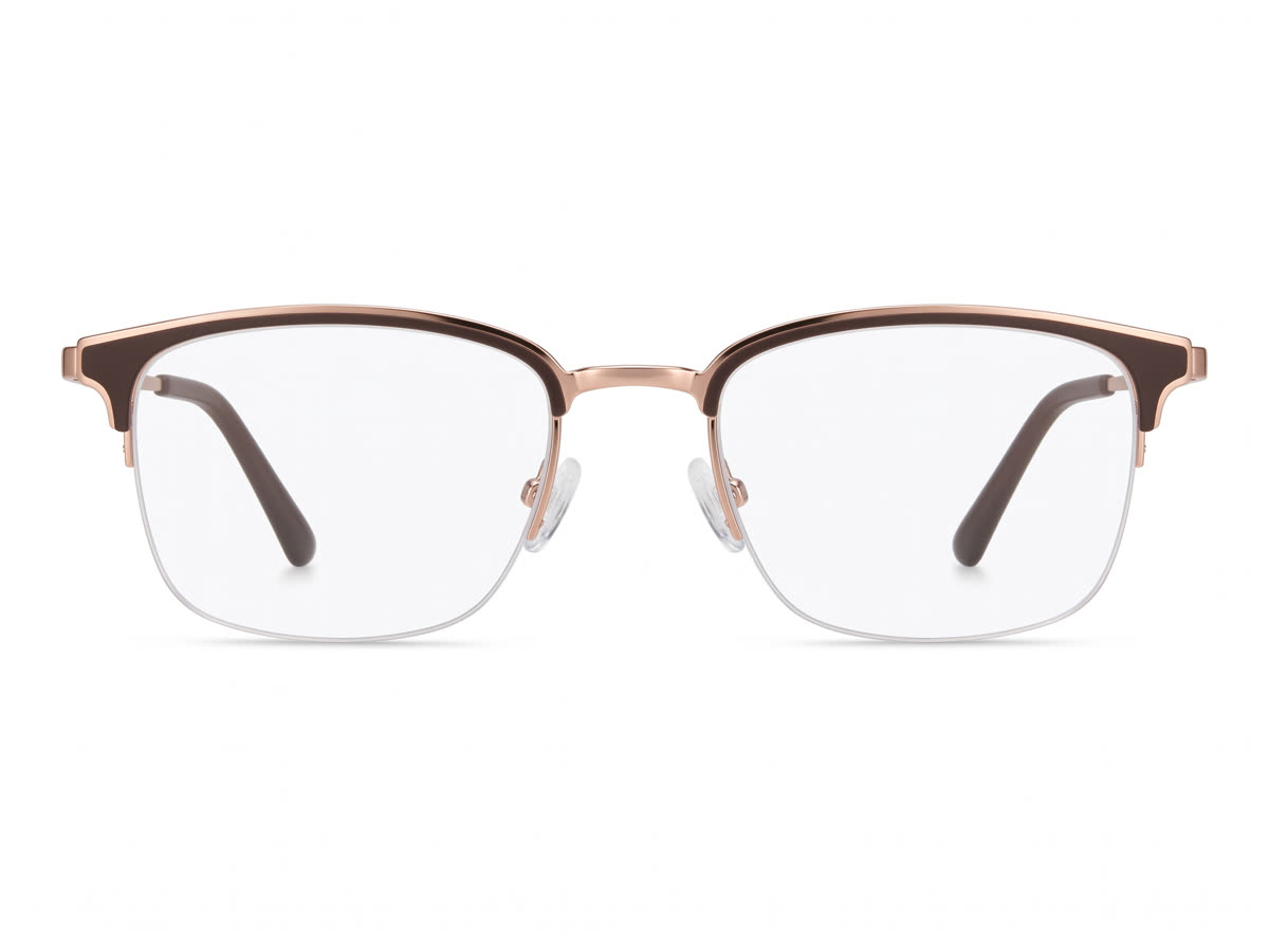 Women's Browline Half-Rim Metal Frame — Rose + Matte Brown — Eyeglasses in Rose + Matte Brown, Metal