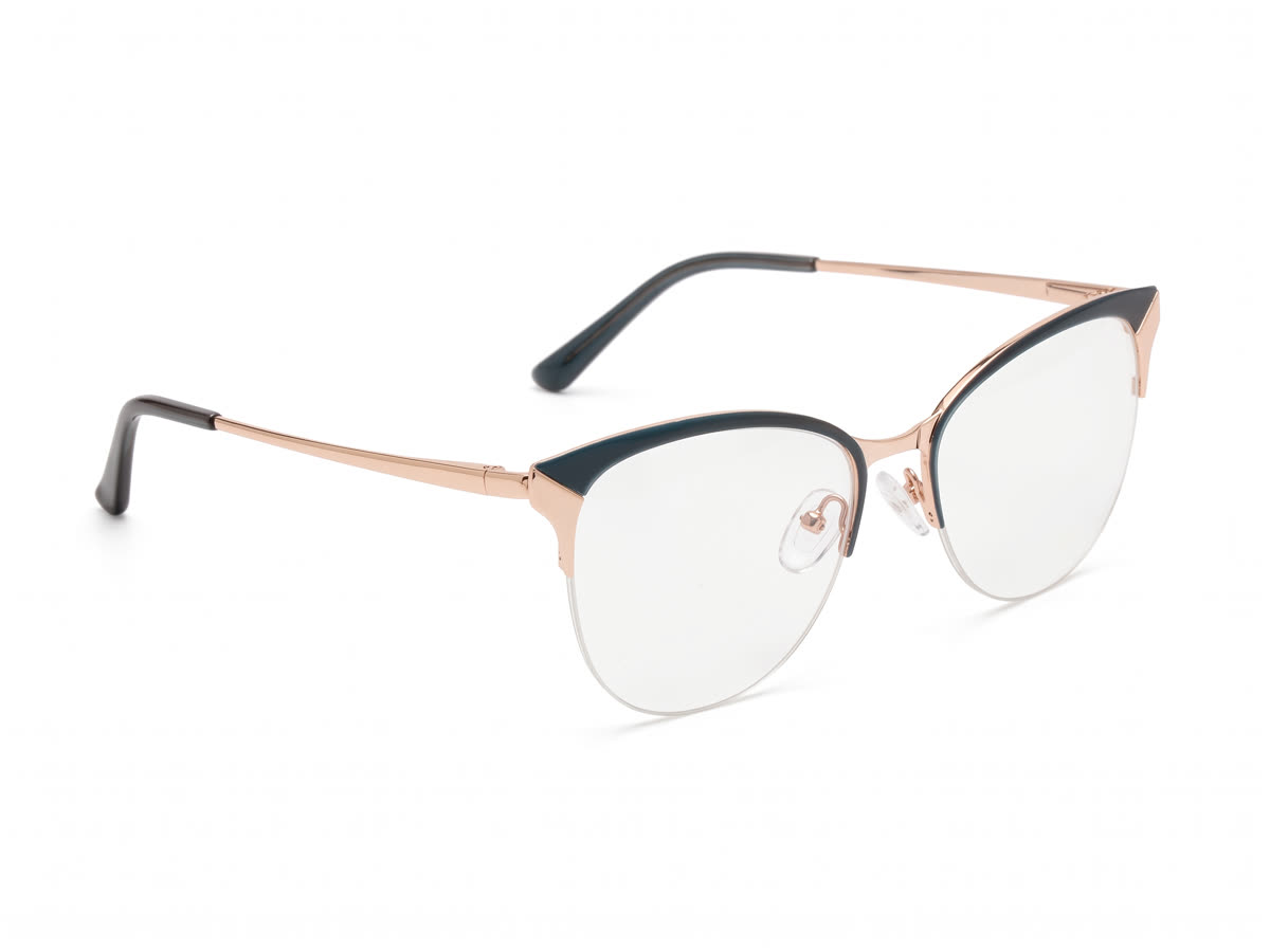 Women's Browline Cat-Eye Half-Rim Frame — Rose Gold + Teal Brown — Eyeglasses in Rose Gold + Teal Brown