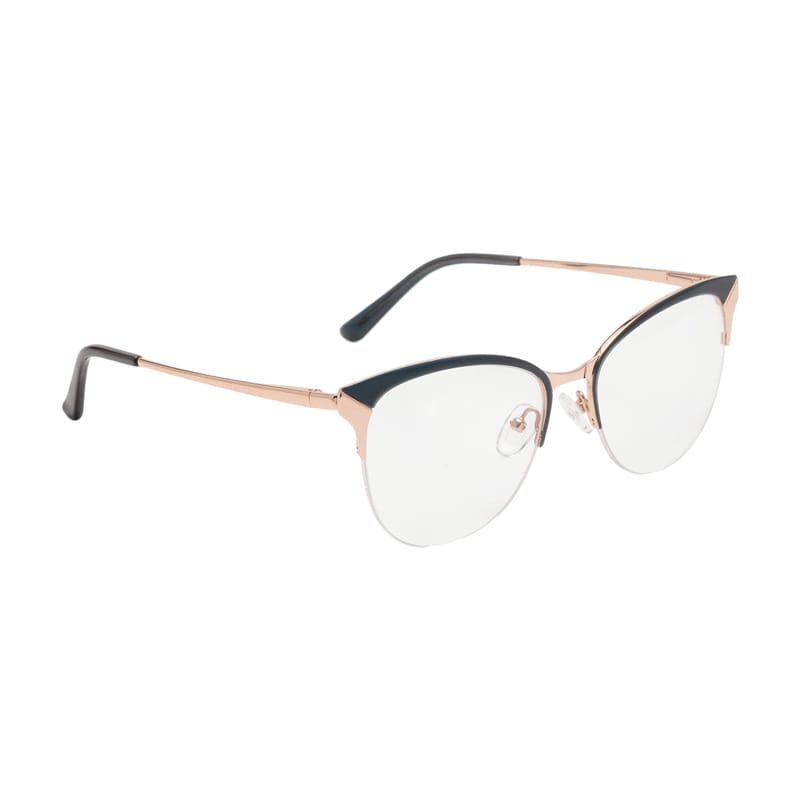 Women's Browline Cat-Eye Half-Rim Frame — Rose Gold + Teal Brown — Eyeglasses in Rose Gold + Teal Brown